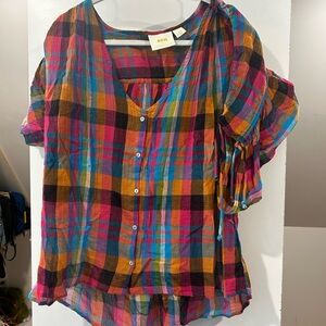 Anthropologie Maeve Multicolor Plaid Top